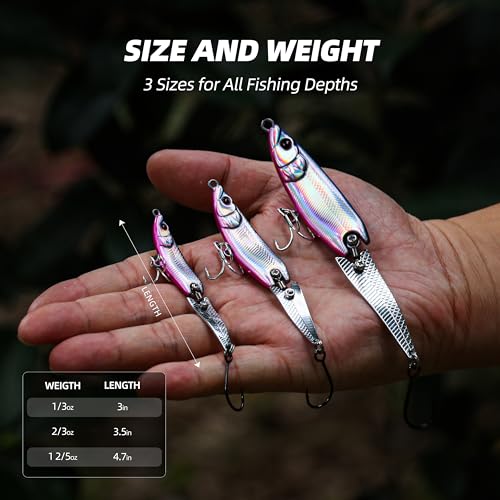 Tail Spinner Jigging Spoons – 3PCS Hard Baits, 3 Unique Styles – Sinking Vibration Bait for Bass, Pike, Trout – Freshwater & Saltwater Fishing Lure Set