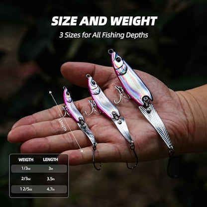 Tail Spinner Jigging Spoons – 3PCS Hard Baits, 3 Unique Styles – Sinking Vibration Bait for Bass, Pike, Trout – Freshwater & Saltwater Fishing Lure Set