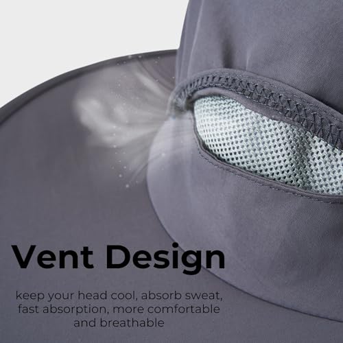 Flammi Mosquito Net Hat Safari Hat UPF 50+ Sun Protection Boonie Hats for Men with Neck Flap Fishing Hiking Hat for Men/Women - color: Dark Grey