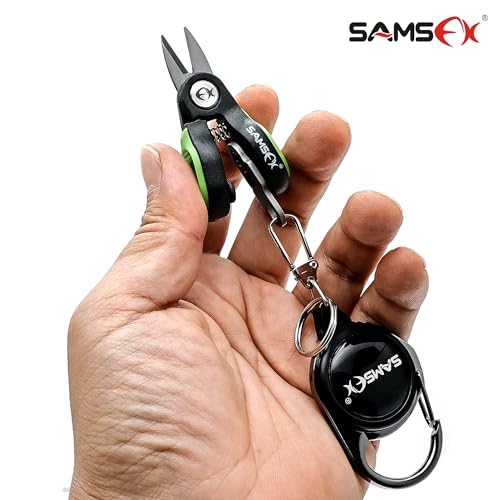 SAMSFX Fishing Nipper with Retractable Tether, Stainless Steel Blades that Cut Braid, Mono and Fluoro Lines, SNIP, Fishing Line Cutters (Green) - color: Green