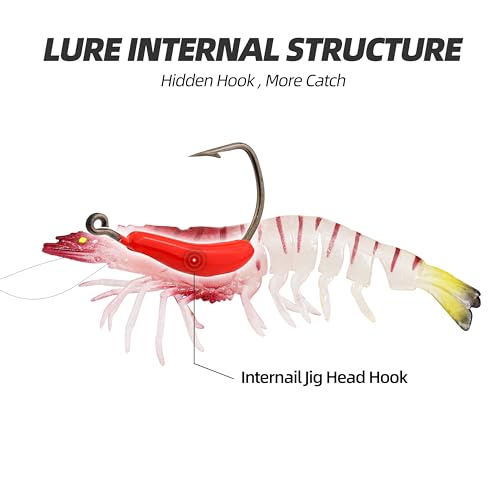Pre-Rigged Weighted Shrimp & Crawfish Fishing Lures – Soft Bait with Lead Weight, Weedless, Realistic Action – Durable for Bass, Trout, Crappie, Saltwater & Freshwater Fishing - size: 4.7in-11/16oz