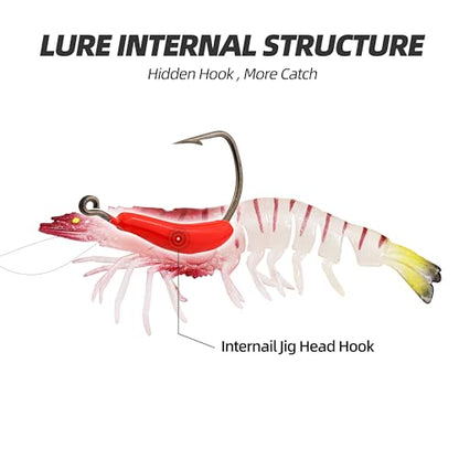Pre-Rigged Weighted Shrimp & Crawfish Fishing Lures – Soft Bait with Lead Weight, Weedless, Realistic Action – Durable for Bass, Trout, Crappie, Saltwater & Freshwater Fishing - size: 4.7in-11/16oz