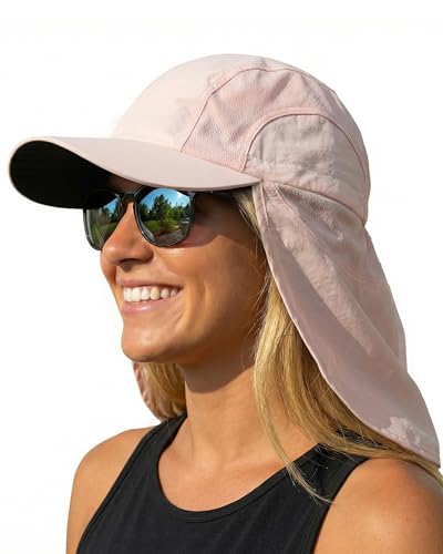 Mens Sun Hat with Breathable Mesh Sun Hats for Men Sun Protection Fishing Hat with Neck Flap for Hiking Cycling - color: Pink