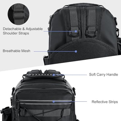 MoKo Fishing Backpack Sling Bag with Rod & Gear Holder, Nylon Waterproof Fishing Tackle Storage Bag for Fishing