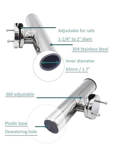 X-Haibei 2 Pcs Rail Clamp On Fishing Rod Holder for Boat Stainless Steel Clamp Fittings Rail 1-1/4 to 2 inch