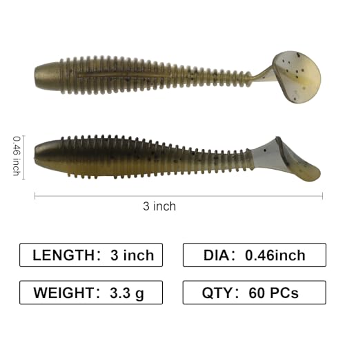 Paddle Tail Swimbaits, 2.5 inch/3inch Soft Lures Fishing Trout Crappie Bass for Freshwater and Saltwater 75PCS/60PCS - color: Gold Brown, size: 2.5 inch, 75 PCs