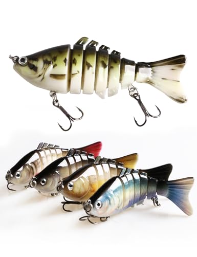 5PCS Realistic Multi Jointed Fishing Lures kit, Sharp Triple Hook Fishing Gear for Bass, Trout, Crappie, Walleye, Pike, Bluegill, Slow Sinking em Freshwater, Saltwater, THOUISLAND