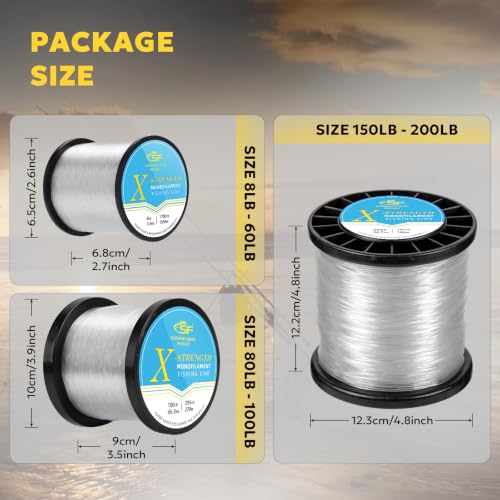 SF Monofilament Fishing Line Premium Spool X-Strong Mono Nylon Material Leader Line for Saltwater Freshwater 8/10/12/15/20/25/30/40/50/60/80/100LB - color: Clear, size: 150LB/0.054in/295Yds