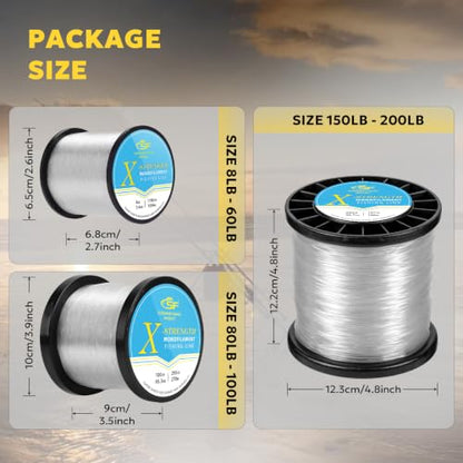 SF Monofilament Fishing Line Premium Spool X-Strong Mono Nylon Material Leader Line for Saltwater Freshwater 8/10/12/15/20/25/30/40/50/60/80/100LB - color: Clear, size: 200LB/0.065in/197Yds