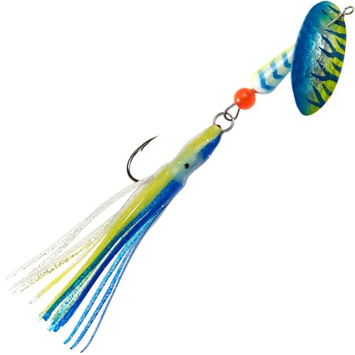 Panther Martin PMSSTUVHHS Salmon & Steelhead Hammered Hoochie Skirt Spinning Lure Catches Northern Pike, Steelhead, Barracuda, Bluefish and More - color: HMR UV Blue/Chartreuse, size: 12 (7/16 oz)