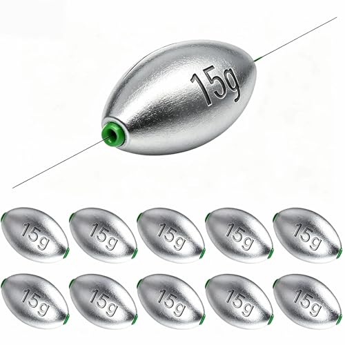 Egg Sinkers Fishing Weights, Oval Slip Sinkers Bullet Lead Fishing Weights for Freshwater Saltwater Tackle Set 1/8oz to 1oz - color: 1/2oz-15g-10pcs