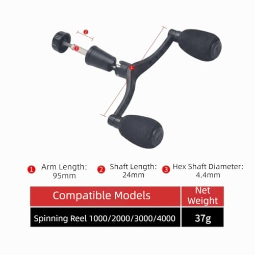 Aluminum Alloy Fishing Reel Double Rocker Arm Handle – 9.5cm Grip with 4.4mm Hex Shaft Replacement for Spinning & Baitcasting Reels