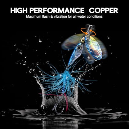 Goture Trout Lures Fishing Spinners,Rooster Bait Tail Bass Fishing Lures with Brass Spinner Blade Fish-Shaped Jig Heads for Freshwater Saltwater,Salmon Steelhead Trout Spinner Bait with Tackle Box - color: B:5pcs Trout Spinners