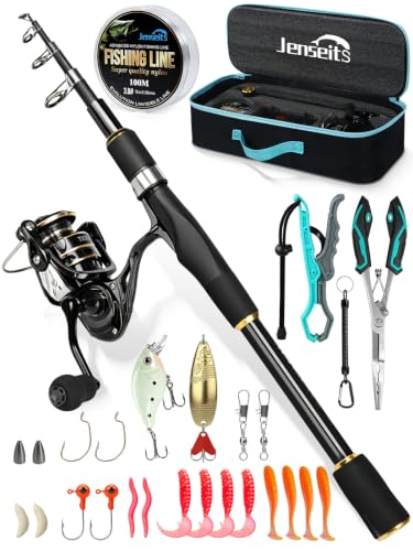 6Ft Fishing Rod and Reel Combo - 24T Carbon Fiber Telescopic Fishing Pole with Spinning Reel 5.2:1 Gear Ratio - Fishing Kit with Lures, Line, Fish Gripper, Plier & Carrier Bag for Beginner Adults - size: 6FT-Full Kit with Fishing Tool