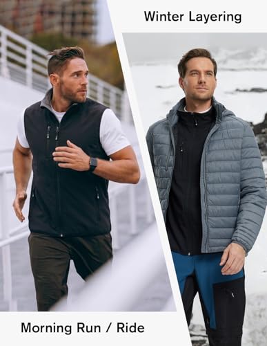 fit space Men's Lightweight Vest Softshell Sleeveless Windproof Jacket with Zipper Pcoket Cycling Travel Hiking Running Golf - color: Black, size: Large