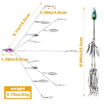5 Arms Alabama Rigs for Bass Fishing, Swimbait Lure Kit Umbrella Rigs with 4 Willow Leaf Blades for Trout Salmon Freshwater Saltwater - color: 8 Blades-2pcs