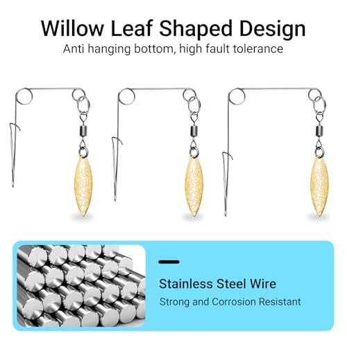 Fishing Spinnerbait Smooth Spoons Kit Fishing Spinner Blades Smooth Spoons Rigs with Willow and Teardrop Making Fishing Lures Replacement Accessories - color: G: 50Pcs Gold Willow Leaf Spinnerbaits Smooth Spoons Kit