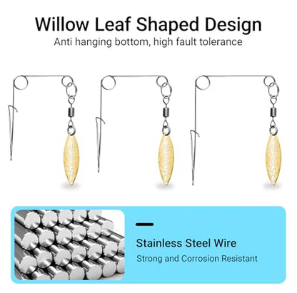 Fishing Spinnerbait Smooth Spoons Kit Fishing Spinner Blades Smooth Spoons Rigs with Willow and Teardrop Making Fishing Lures Replacement Accessories - color: G: 50Pcs Gold Willow Leaf Spinnerbaits Smooth Spoons Kit