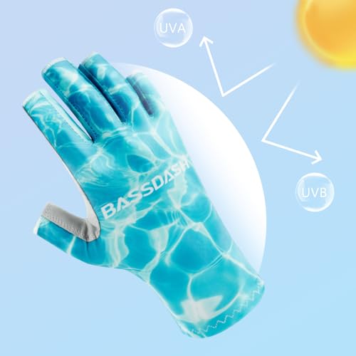Bassdash ALTIMATE UPF 50+ Women’s Fishing Gloves UV Sun Protection Fingerless Gloves for Kayaking Paddling Hiking Cycling Driving Shooting Training - color: Water Ripple, size: X-Small