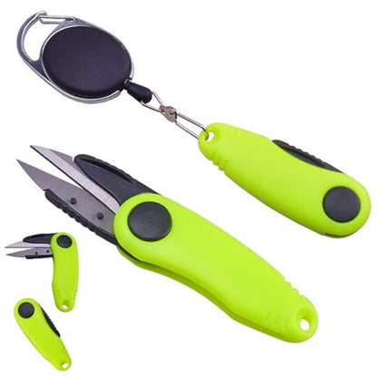 2 Pack Fishing Wire Plier Fishing Line Scissors Stainless Steel Fishing Pliers Scissors Folding Shrimp Shape Fishing Line Clipper with Retractable Keychain for Fishing, Green