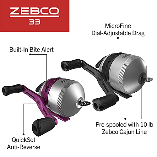 Zebco 33 Spincast Reel and 2-Piece Fishing Rod Combo, 5-Foot 6-Inch Durable Fiberglass Rod, Quickset Anti-Reverse Fishing Reel with Bite Alert