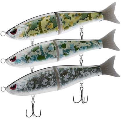 Bassdash SwimShad Glide Baits Jointed Swimbait Bass Pike Salmon Trout Muskie Fishing Lure,3-Pack - color: Green Vegetation + Open Terrain + Night Digital, size: 7in/2.2oz