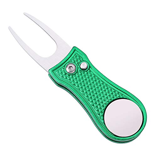 Mile High Life Microfiber Waffle Pattern Golf Towel | Club Groove Cleaner Brush | Foldable Divot Tool with Magnetic Ball Marker (Green Towel/Brush/Bone Divot) - color: Green Towel/Brush/Bone Divot
