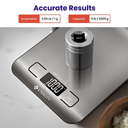 Etekcity Food Kitchen Scale, Digital Grams and Ounces for Weight Loss, Baking, Cooking, Keto and Meal Prep, LCD Display, Medium, 304 Stainless Steel - color: Stainless Steel