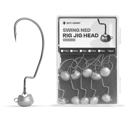 OJY&DOIIIY Swing Weedless Ned Rig Jig Heads, 12 Pack Finesse Mushroom Shaky Jigheads 1/16 3/32 1/8 3/16 1/4oz for Bass Fishing - size: 1/4oz - 12Pack