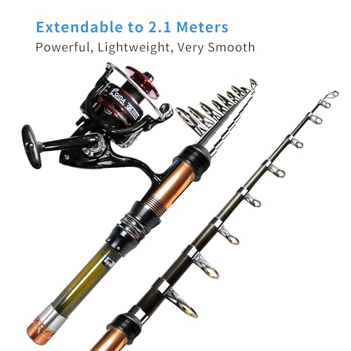 Fishing Pole Kit, Carbon Fiber Telescopic Fishing Rod and Reel Combo with Spinning Reel, Line, Bionic Bait, Hooks and Carrier Bag, Fishing Gear Set for Beginner Adults - size: Upgraded 6.89FT/2.1M