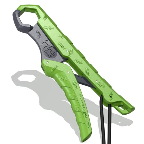 SNAIL TRAIL 7.5'' Floating Fish Gripper, Fishing Grabber | Catfish Mouth Pliers, Caught Bass Holder, Fish Scale Hook Clamp, Saltwater Lip Grip Tool with Lanyard, Gifts for Men - color: Green-gray