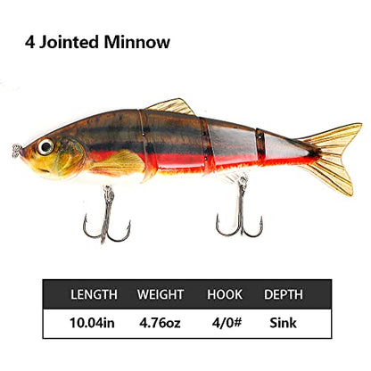 10in Multi Jointed Swimbait Fishing Lures Bait,4 Segment Big Giant Sinking Fishing Bass Lures,Crankbaits Swimbaits with Treble Hook - color: 10in,4.76oz-Color K