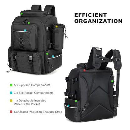 WANOON Fishing Backpack 45L with 4 Tackle Boxes | Durable & Comfortable, Waterproof Insulated Bait Pocket, 4 Rod Holders - color: Black, size: 45L-With Tackle Boxes