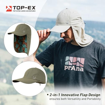 TOP-EX L/XL/XXL UV50+ Waterproof Neck Flap Baseball Sun Cap - color: Army Palm, size: X-Large