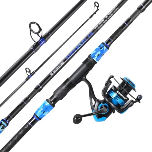 Sougayilang Surf Fishing Rod and Reel Combo, 4 Piece MH/H Saltwater Fishing Combo with 5000 Size Spinning Reel(12'/15') - color: blue, size: 15ft-Spinning-4Pc-Heavy