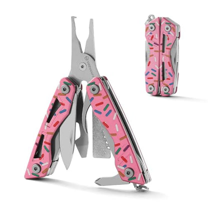 VIRENKNIFE 13-in-1Multi Tool Pliers, Stainless Steel Mini EDC Multitool with Pocket Knife,Screwdriver，Bottle Opener，Fishing Hook Sharpener，Perfect for Camping, Hiking, Fishing（Donut） - color: Pink Donut