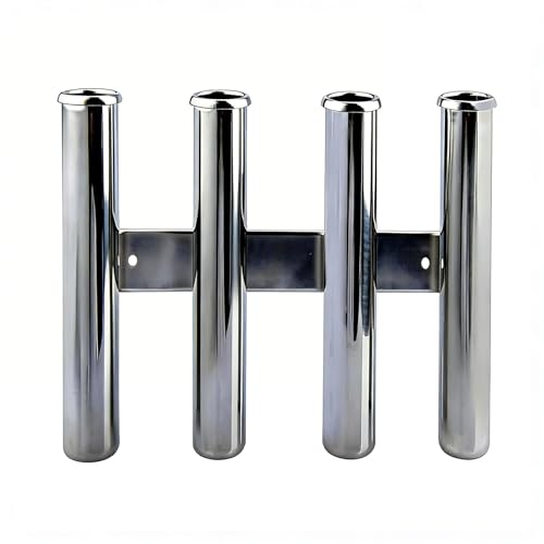 Wall Mounted 4 Tubes Linked Stainless Steel Fishing Rod Holder for Boat | Boat rod storage, rust-proof marine steel, vertical space-saving, self-draining base, hands-free gear organization - color: Silver 4 Rod