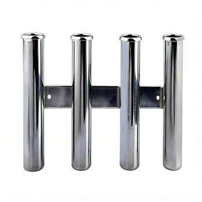 Wall Mounted 4 Tubes Linked Stainless Steel Fishing Rod Holder for Boat | Boat rod storage, rust-proof marine steel, vertical space-saving, self-draining base, hands-free gear organization - color: Silver 4 Rod