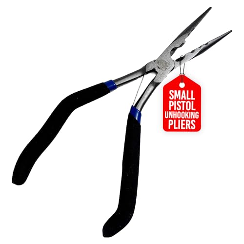 Rite Angler Pistol Unhooking Pliers – Fishing Pliers with Pistol Grip for Hook Removal, Freshwater/Saltwater, Needle Nose Tool for Fish - Blue/Black, 6"