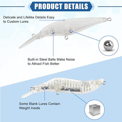 Unpainted Fishing Lures Making Kit,375pcs DIY Blank Crankbaits Minnow Hard Bait Set Include Lure Tapes Eyes Treble Hooks Split Rings Speed Clips Make Your Own Fishing Lures - style: Diy Unpainted Lure Kit