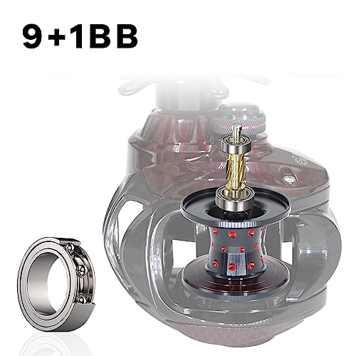 FISHDROPS Baitcaster Reels, 9+1BB, CNC Aluminum Spool, Magnetic Brake System Bait Caster Reel High Speed Gear Ratio 7.0:1 Ultra Smooth Low Profile Baitcasting Fishing Reel - color: Right - Carbon Red