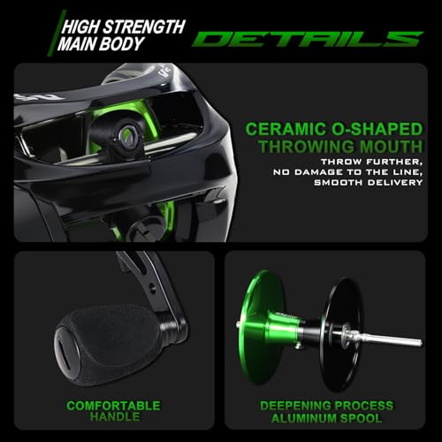 Sougayilang Cool Low Profile Baitcaster Reel - 300 Size, 7.2:1 Gear Ratio, 16lbs Max Drag, Ultra Smooth for Catfish, Musky, Bass - color: Green-LXC300 Right Handed