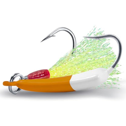 Dr.Fish 5 Pack Pompano Jigs with Teaser Hooks, Surf Fishing Jig Heads Saltwater Lure Banana Shape Stand Up O'Shaughnessy Beach Casting Halibut Striper Redfish Flounder - color: Brown/White, size: 1/4oz-Hook 2/0