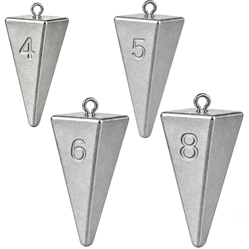 Pyramid Sinkers Fishing Weights, Saltwater Fishing Sinkers for Surf Fishing Gear Tackle - 1oz, 2oz, 3oz - style: 4 5 6 8 Ounce-4pcs