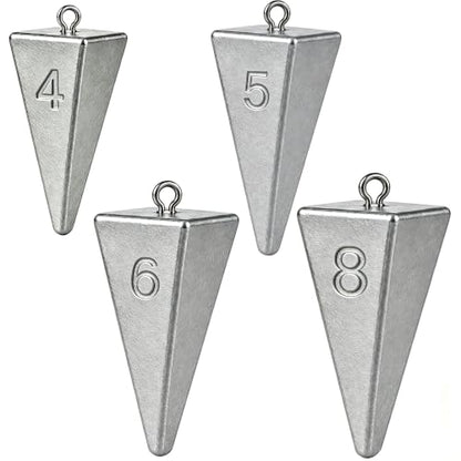 Pyramid Sinkers Fishing Weights, Saltwater Fishing Sinkers for Surf Fishing Gear Tackle - 1oz, 2oz, 3oz - style: 4 5 6 8 Ounce-4pcs