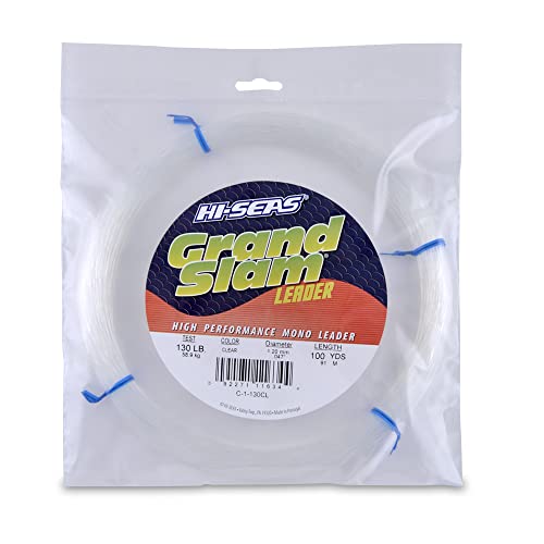 HI-SEAS Grand Slam Monofilament Fishing Leader - Superior Strong Clear Black, for Freshwater & Saltwater Big Game Bottom Fishing, Trolling - color: Clear, style: 100 Yd, 130 Lb, .047 in / 1.20 Mm