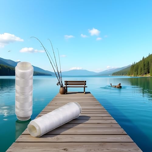 2Pcs White Fishing Thread,Bait Thread,Nylon Elastic Invisible Magic Fishing Line 0.1/0.2 mm Stretchy Fishing Line Length 656 Feet Per Spool Clear Fishings String,Monofilament Line Fishing