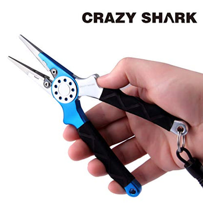 Professional Saltwater/Fresh Water Aluminum Fishing Pliers Tungsten Carbide Cutters Hook Remover with Sheath and Lanyard - color: Blue.t