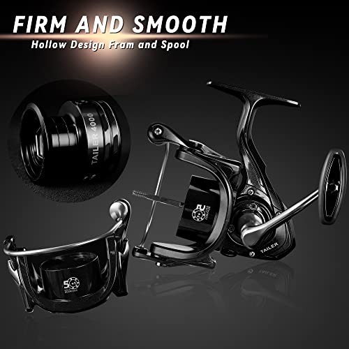 Fishdrops Fishing Reels Spinning Reel Left/Right Interchangeable Aluminium Handle, 7.5 oz Ultralight Spinning Reels, 5.5:1 Gear Ratio Deep/Shallow Aluminum Spool for Freshwater and Saltwater - size: TAILER4000