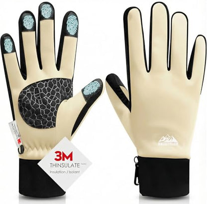 Bruvoalon Winter Gloves for Women & Men, 3M Thermal Insulation, Lycra Fabric, Touchscreen, Anti-Slip - color: Beige, size: X-Small